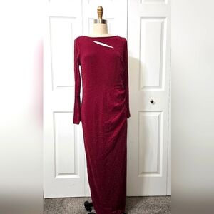 Candlelite Burgundy Sparkly Long Dress, keyhole on neckline, Medium, Ruched,EUC
